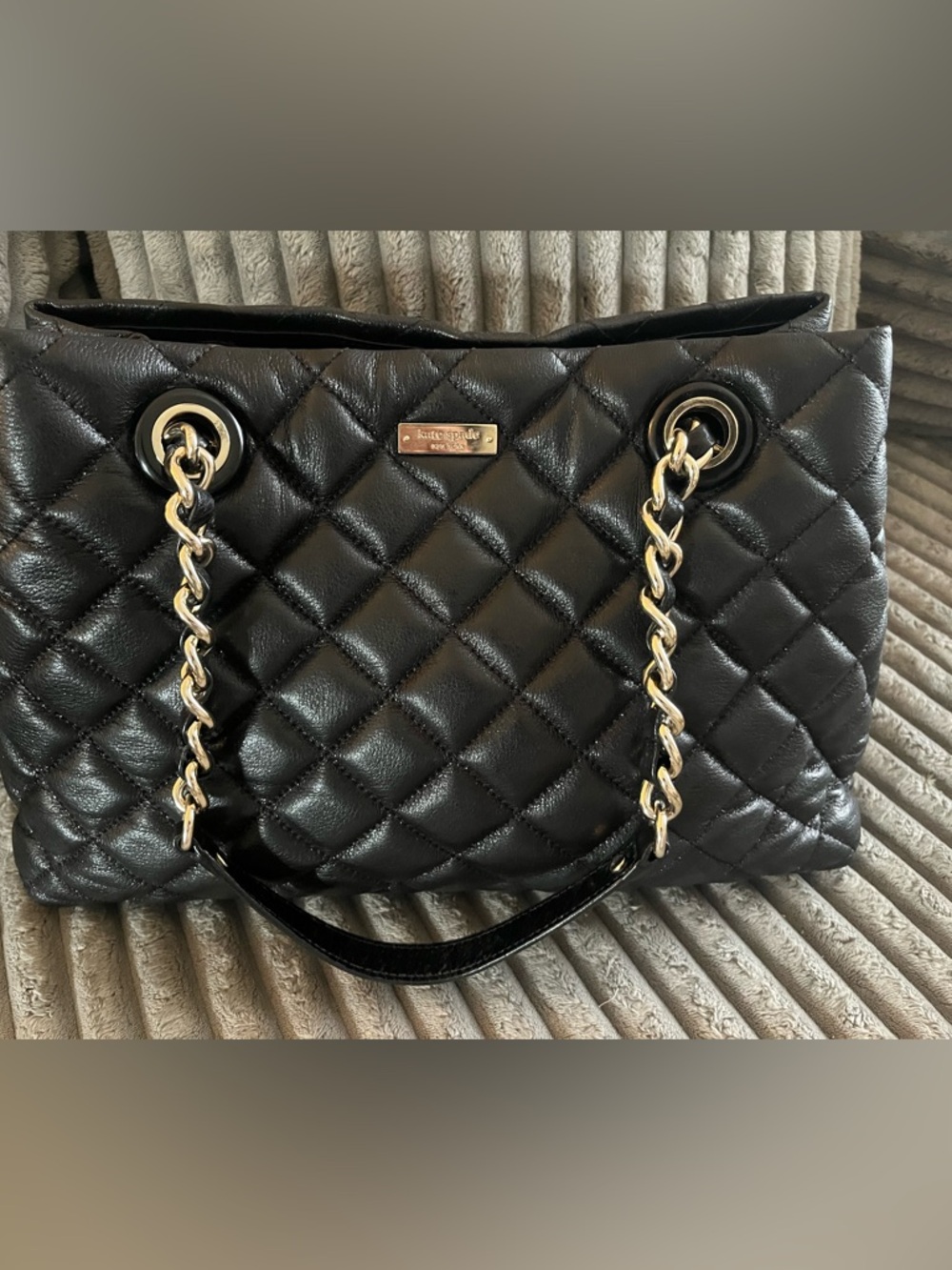 kate spade Black Quilted Shoulder Bag with Gold Chain Handles